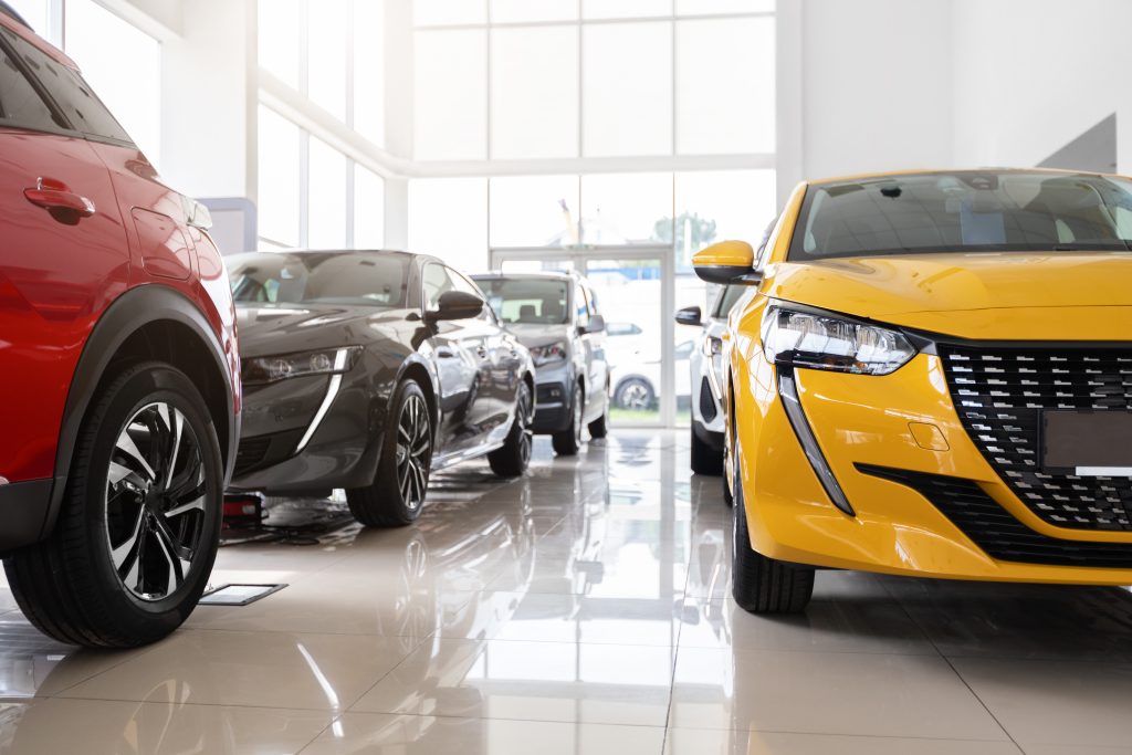 Modern vehicles on the showroom floor