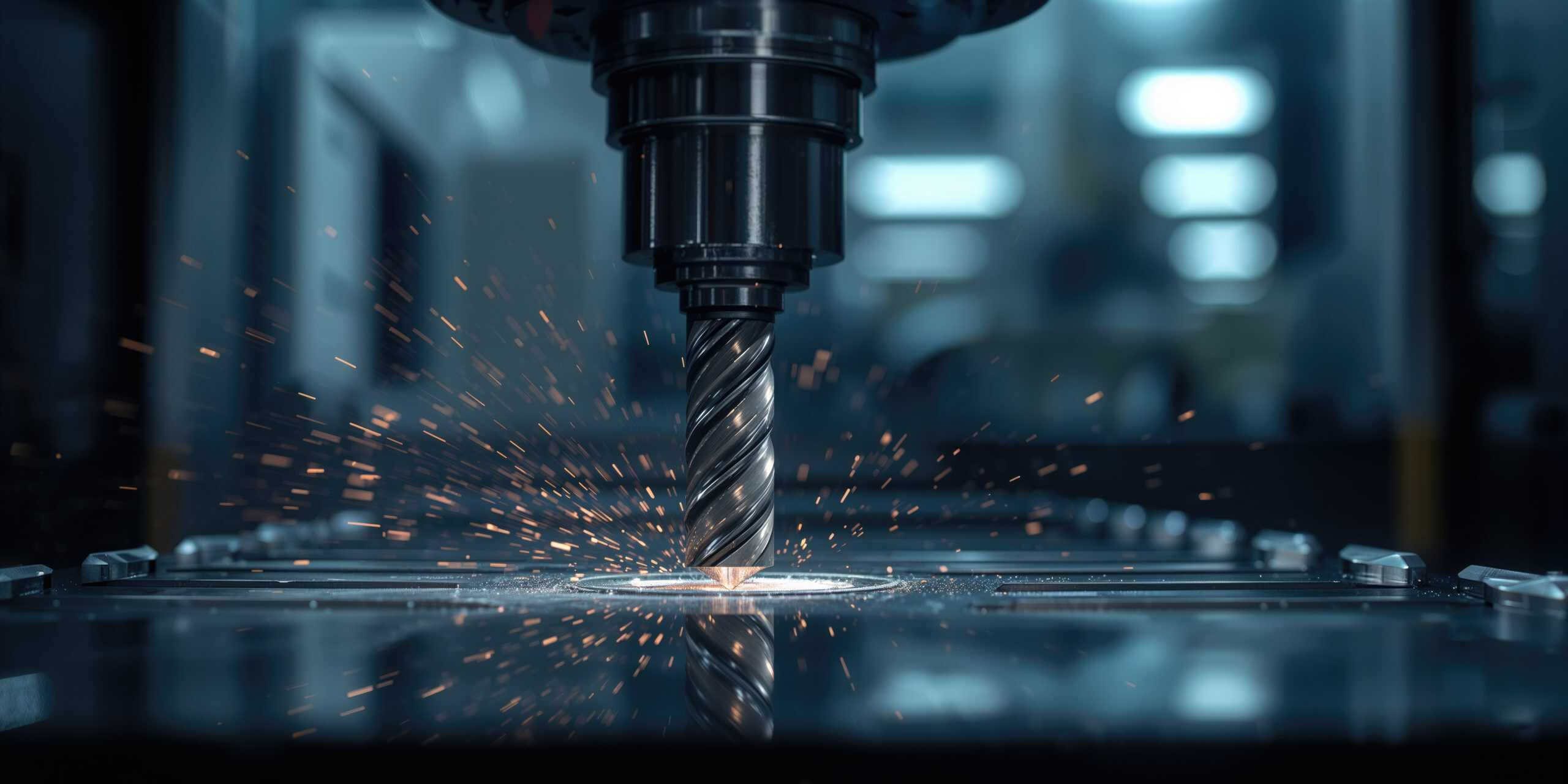 carbide reamer tool close up drilling making sparks