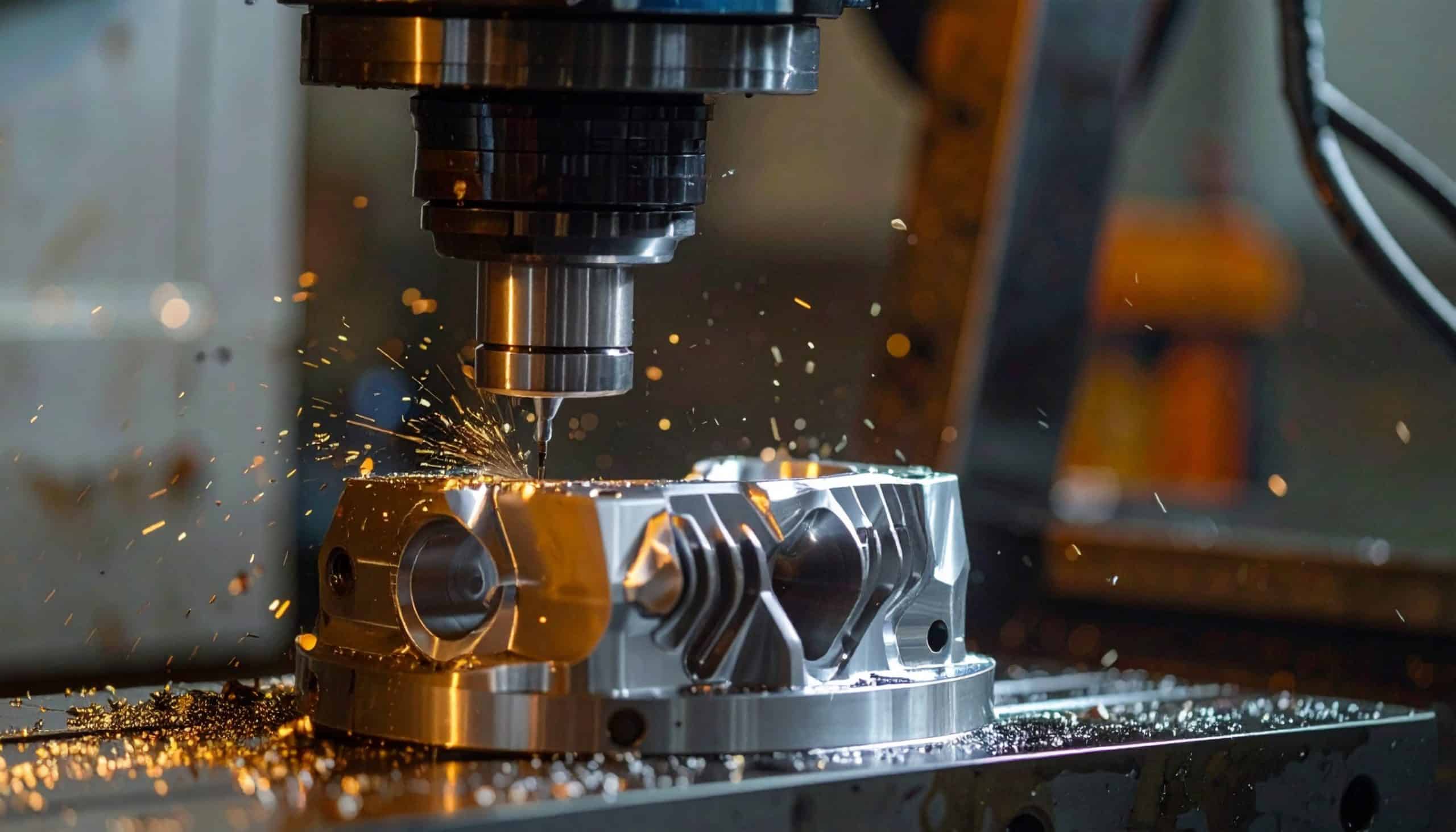 CNC machine cutting a metal component.